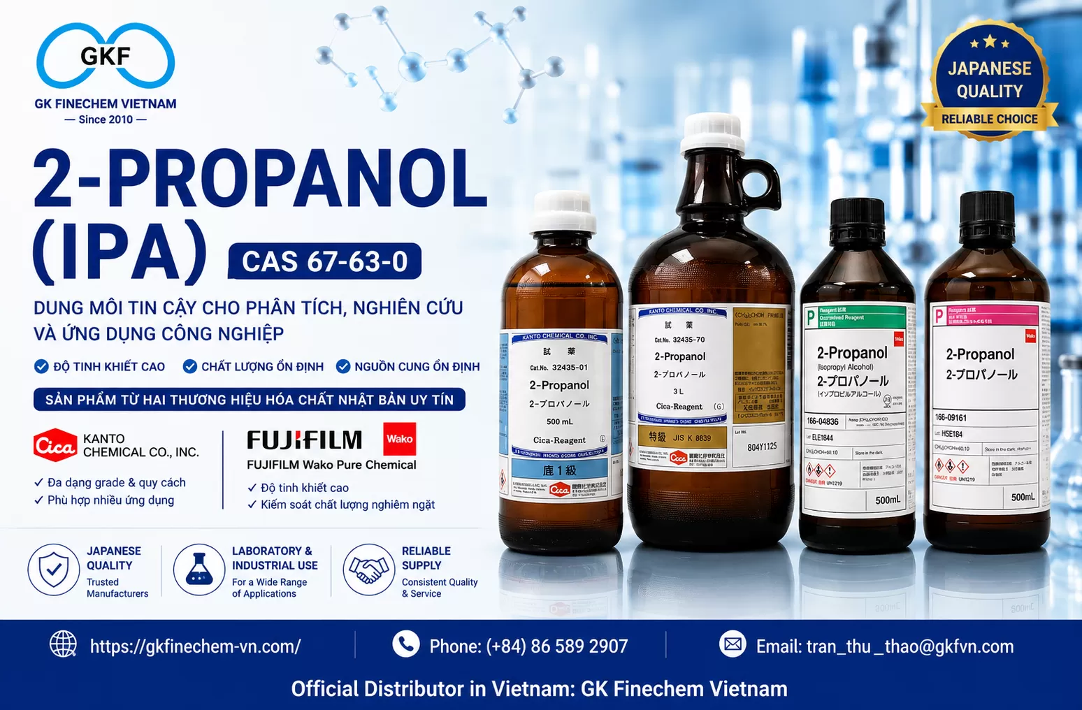2-Propanol (IPA) – Giải pháp chất lượng cao từ Kanto Chemical & FUJIFILM Wako